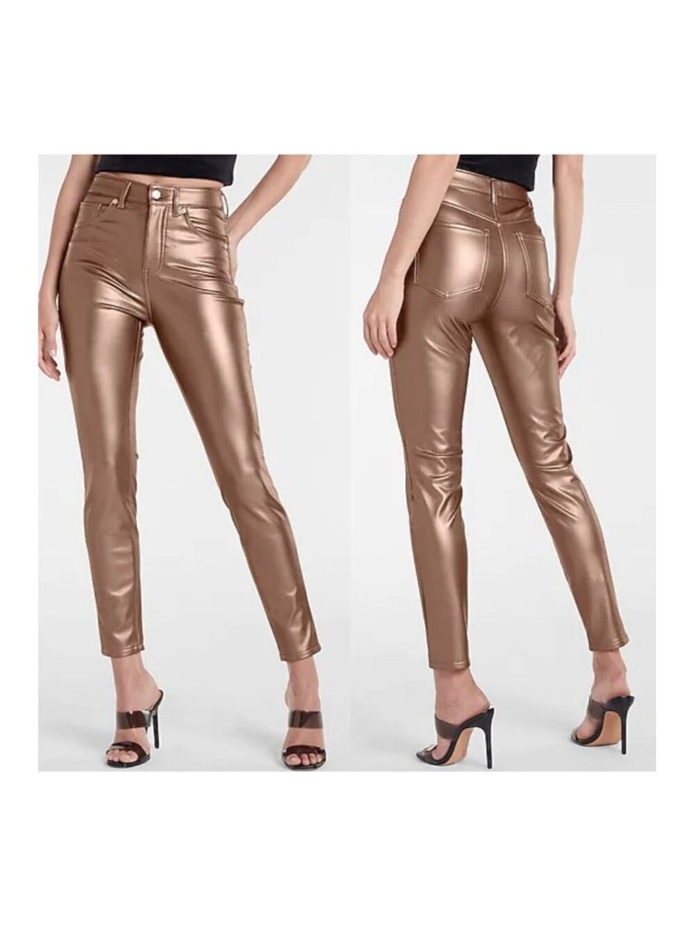 Express High Waisted Faux Leather Skinny Pants Copper Metallic Size 6 NWT